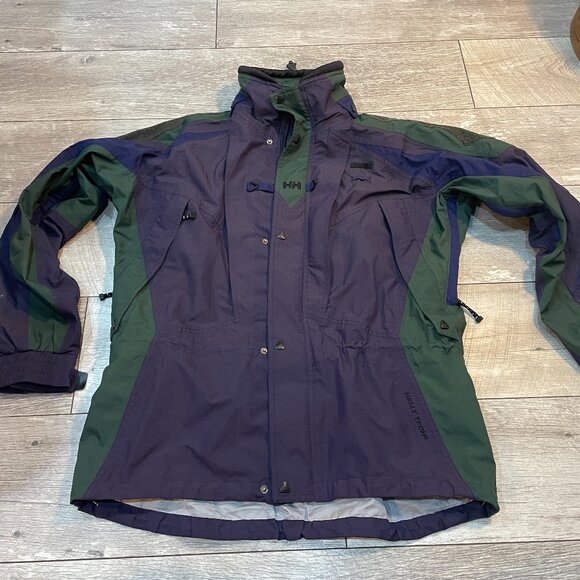 Vintage HELLY HANSEN Men Ski Jacket Purple Retro Helly-Tech Equipe Waterproof L - Picture 1 of 8